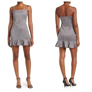 Susana Monaco Ruffle Hem Sleeveless Faux Suede Dress In Silver